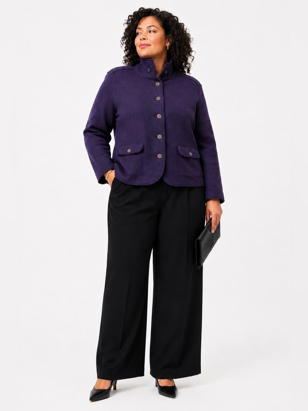 Eileen Fisher Purple 100% Merino Wool Felted Jacket XL Quiet Luxury - Picture 2 of 12